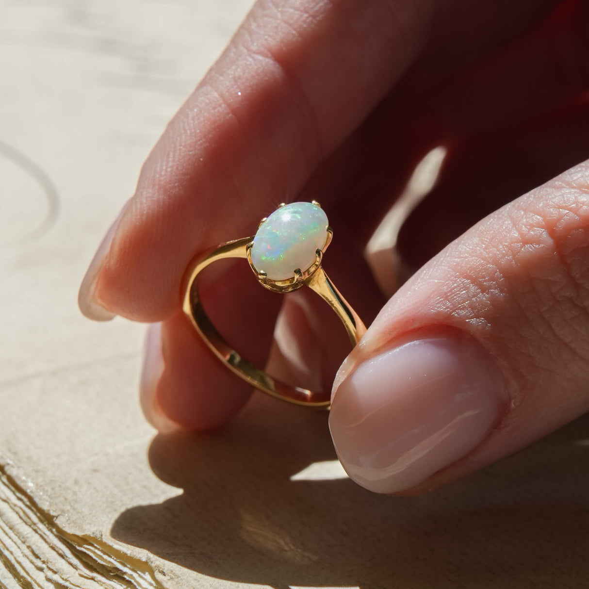 Precious opal solitaire ring ARB 3385 in yellow gold band