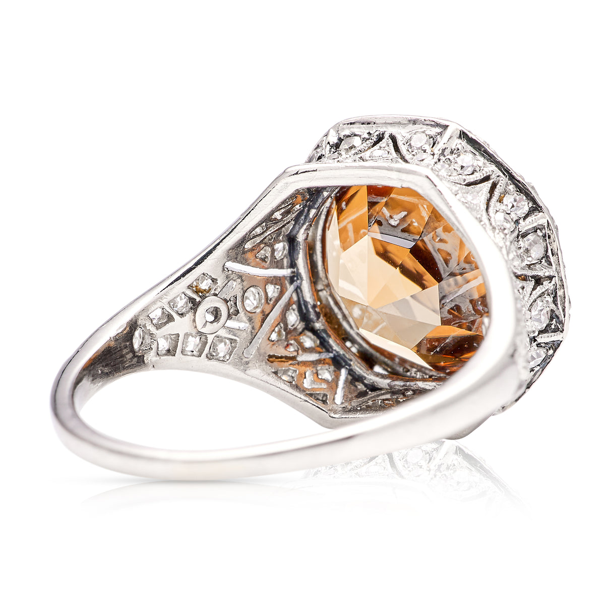 Vintage, Art Deco 6ct old cut brown zircon and diamond ring