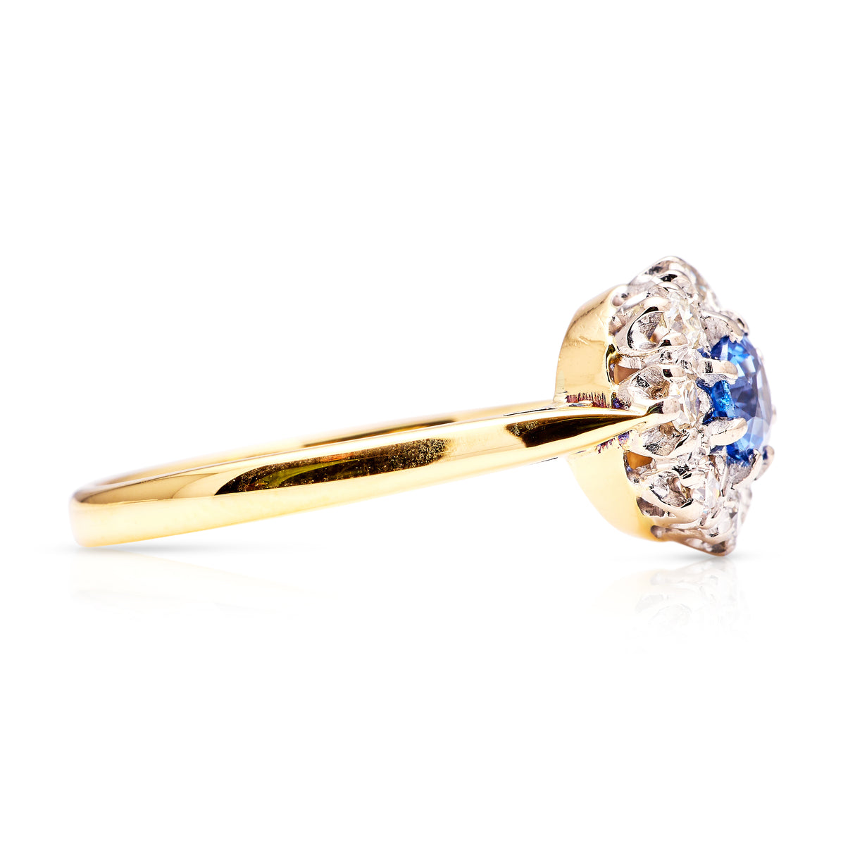 Vintage sapphire and diamond cluster ring, 18ct yellow gold