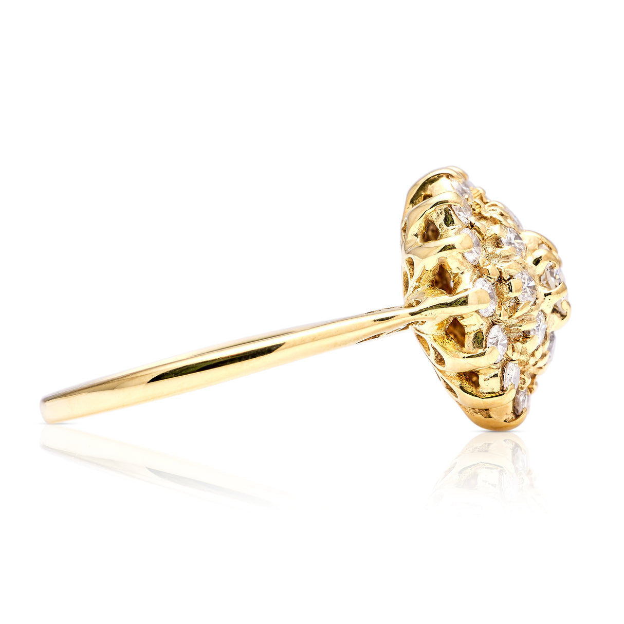 Vintage, 1970s large diamond cluster ring, 18ct yellow gold