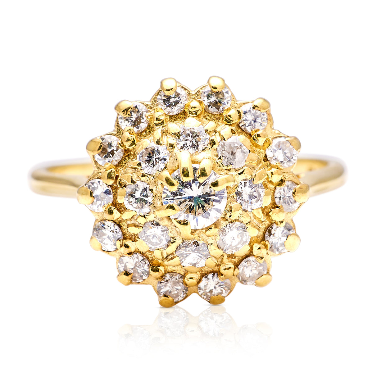 Vintage, 1970s large diamond cluster ring, 18ct yellow gold