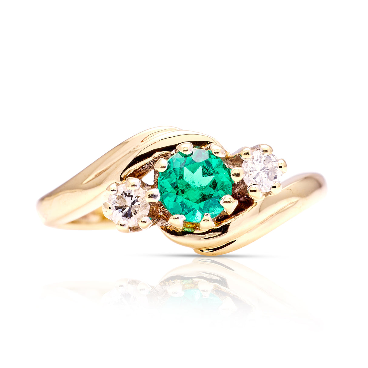 Vintage, emerald & diamond three-stone ring