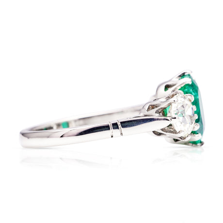 Vintage,  Emerald and Diamond Three-Stone Ring, Platinum