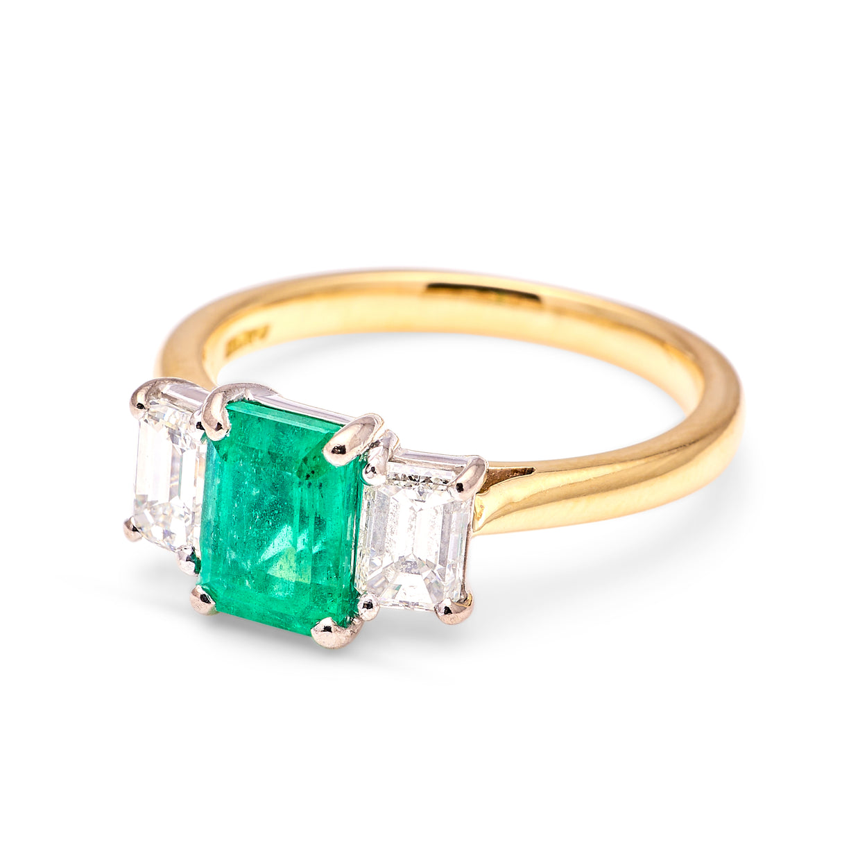 Vintage, emerald & diamond three-stone ring