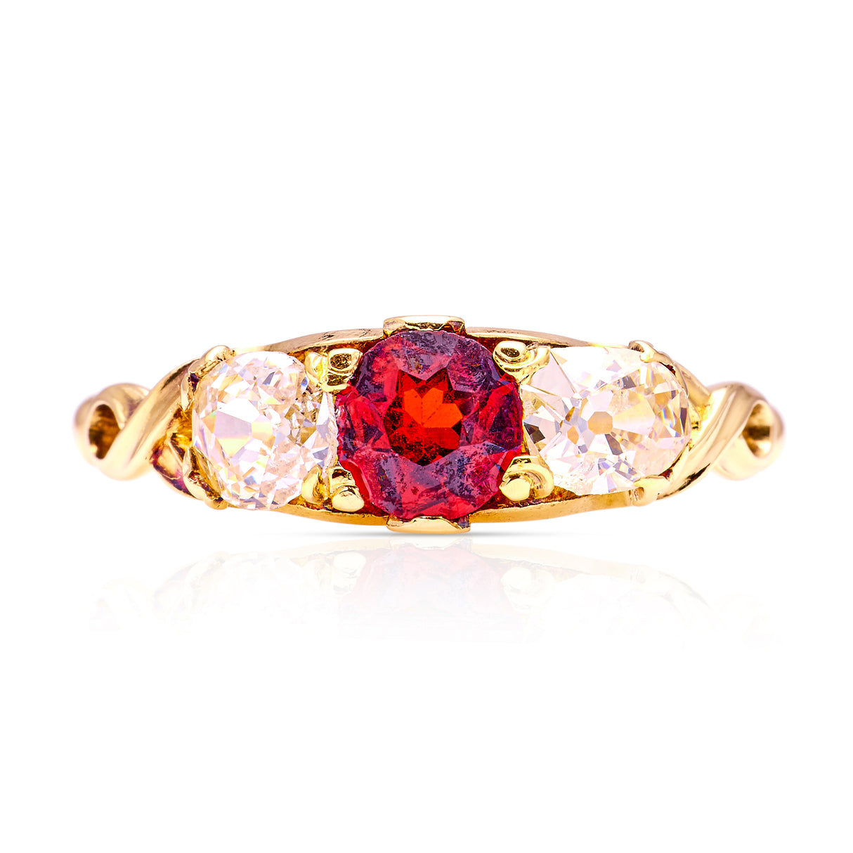 Antique, Victorian garnet & diamond three-stone ring
