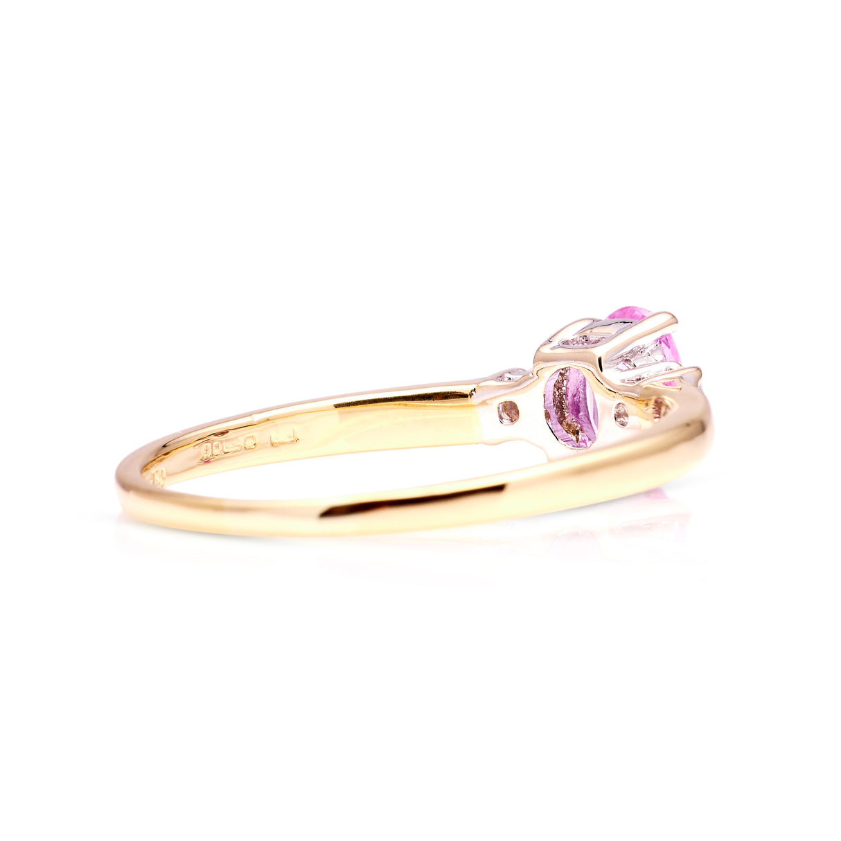 Vintage, pink sapphire & diamond three-stone ring