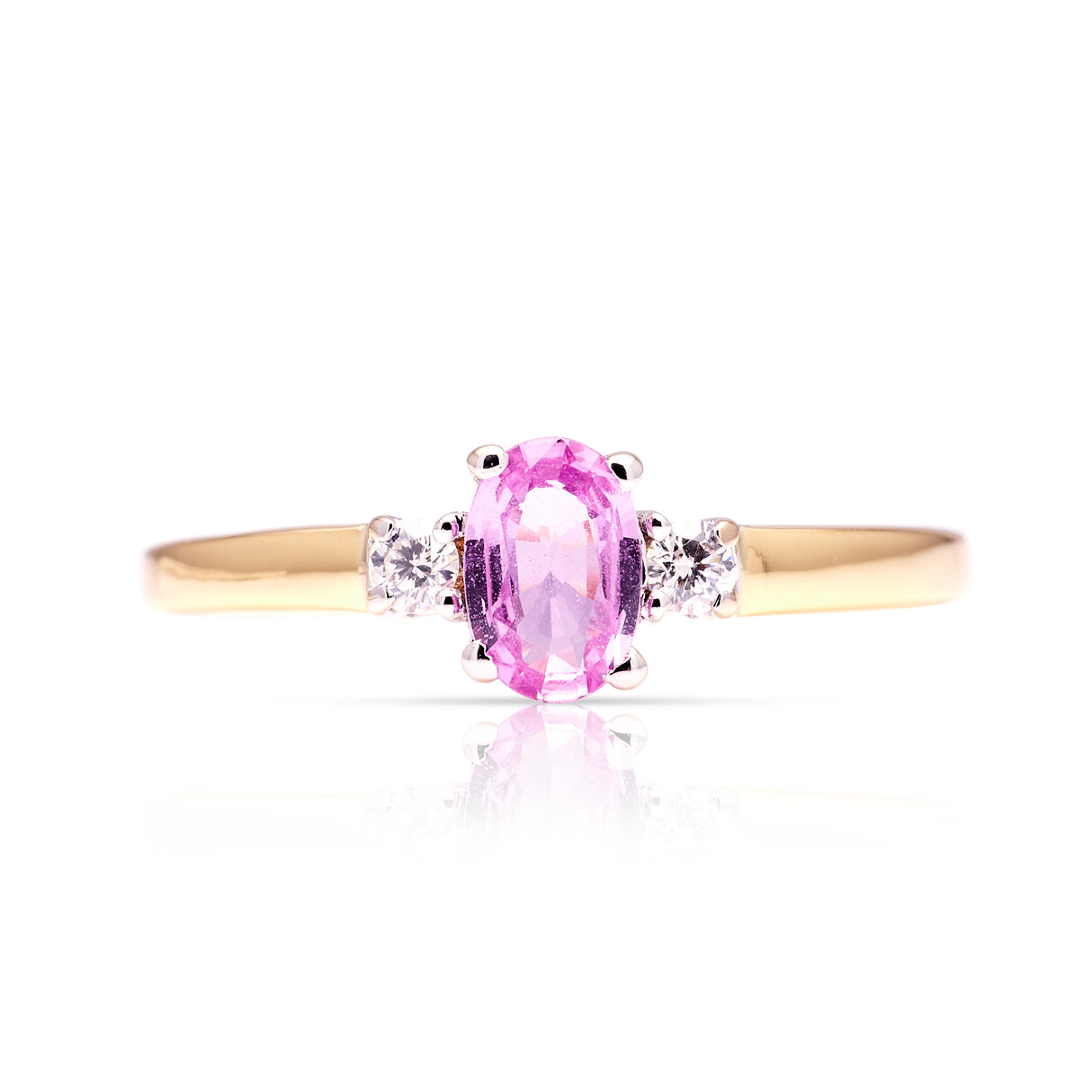 Vintage, pink sapphire & diamond three-stone ring