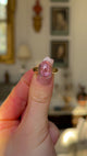 Vintage, Pale Pink Cabochon Topaz Ring, 18ct Yellow Gold held in fingers and moved around to give perspective.