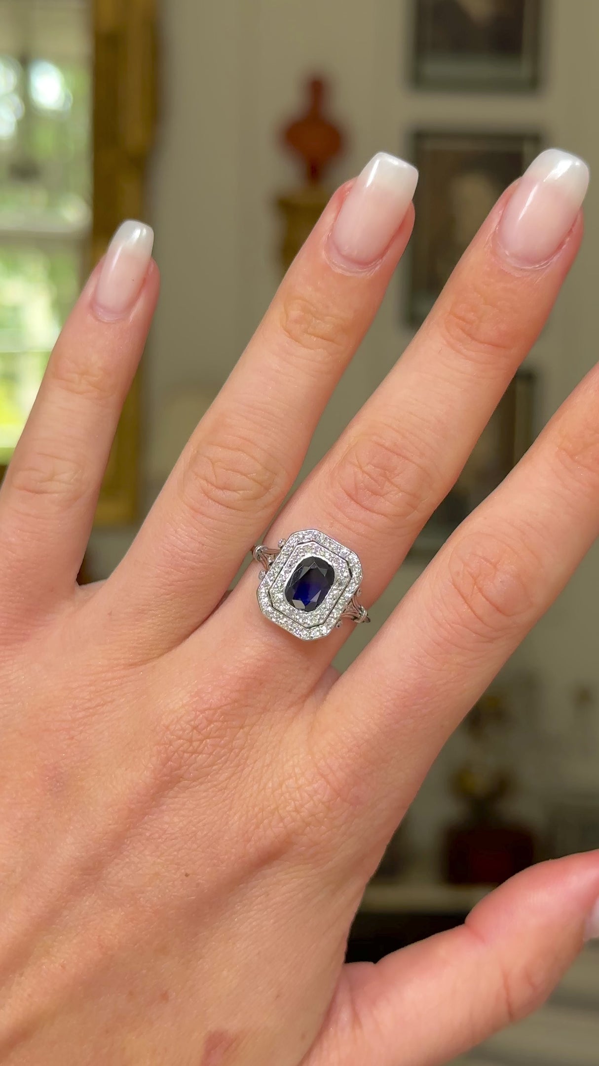 Beautiful design | Edwardian, platinum, sapphire & diamond cluster ring