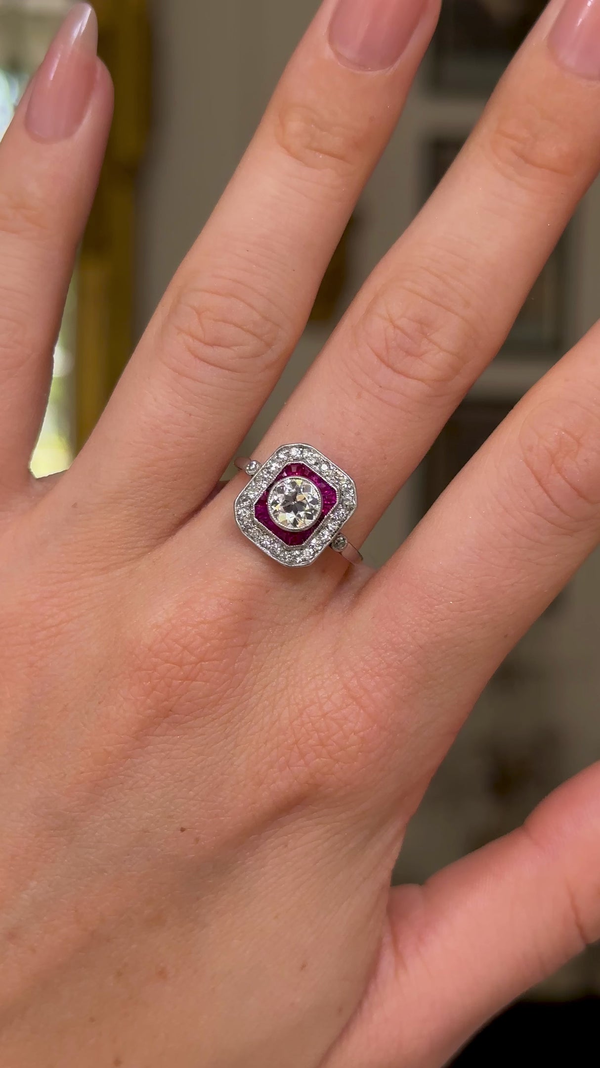 Russian, early 20th century, ruby & diamond target ring