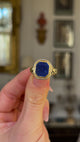 Antique, Victorian Lapis Intaglio Ring, 18ct Yellow Gold held in fingers and rotated to give perspective.