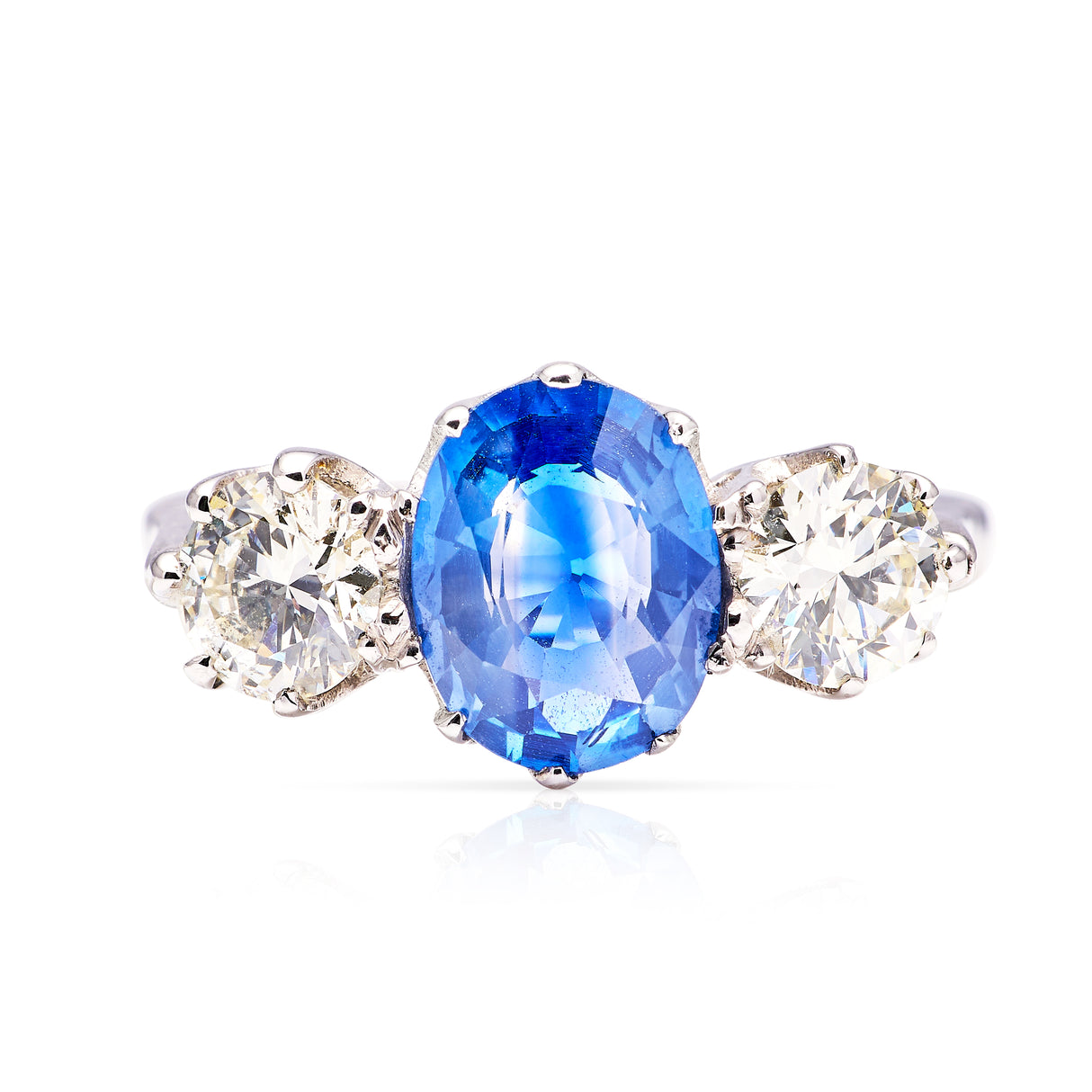 Vintage, sapphire and diamond three-stone ring