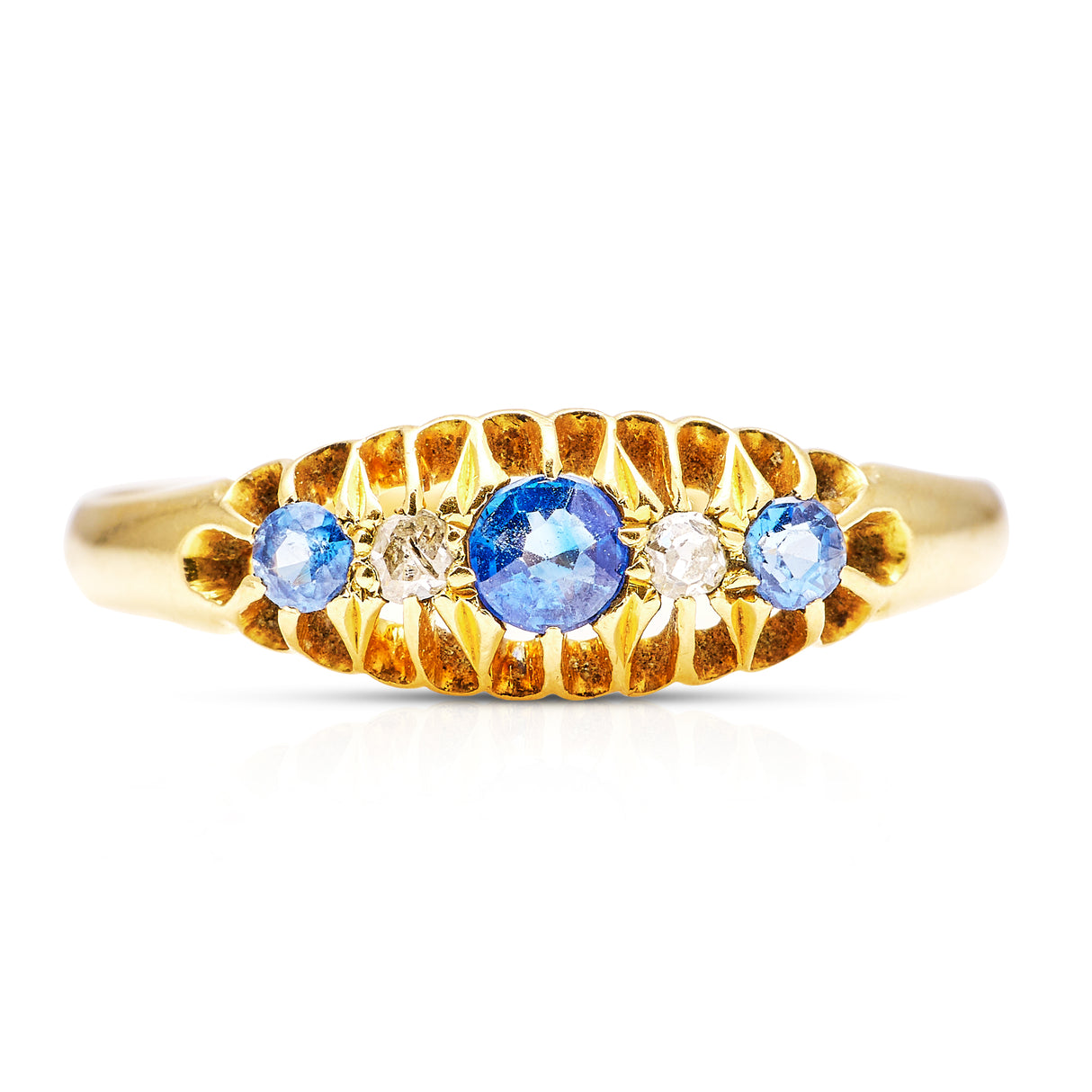 Antique, Edwardian sapphire and diamond five-stone ring, 18ct yellow gold