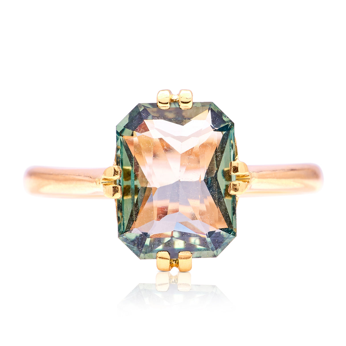 Antique, Edwardian single-stone teal sapphire ring