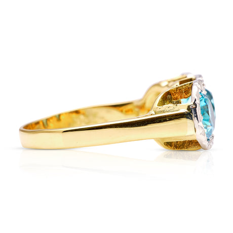 1930s zircon and diamond three stone cluster ring