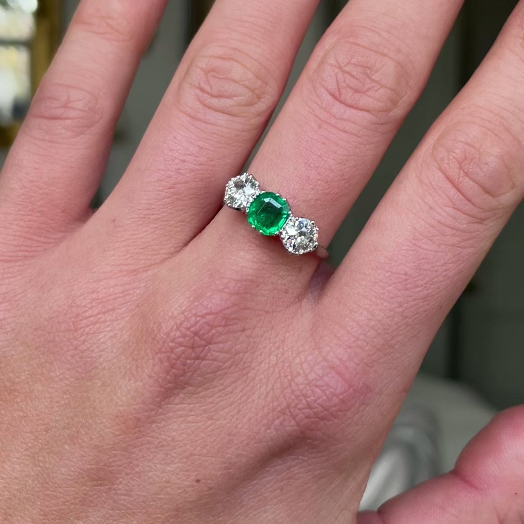 Art Deco | platinum, emerald & diamond three-stone ring