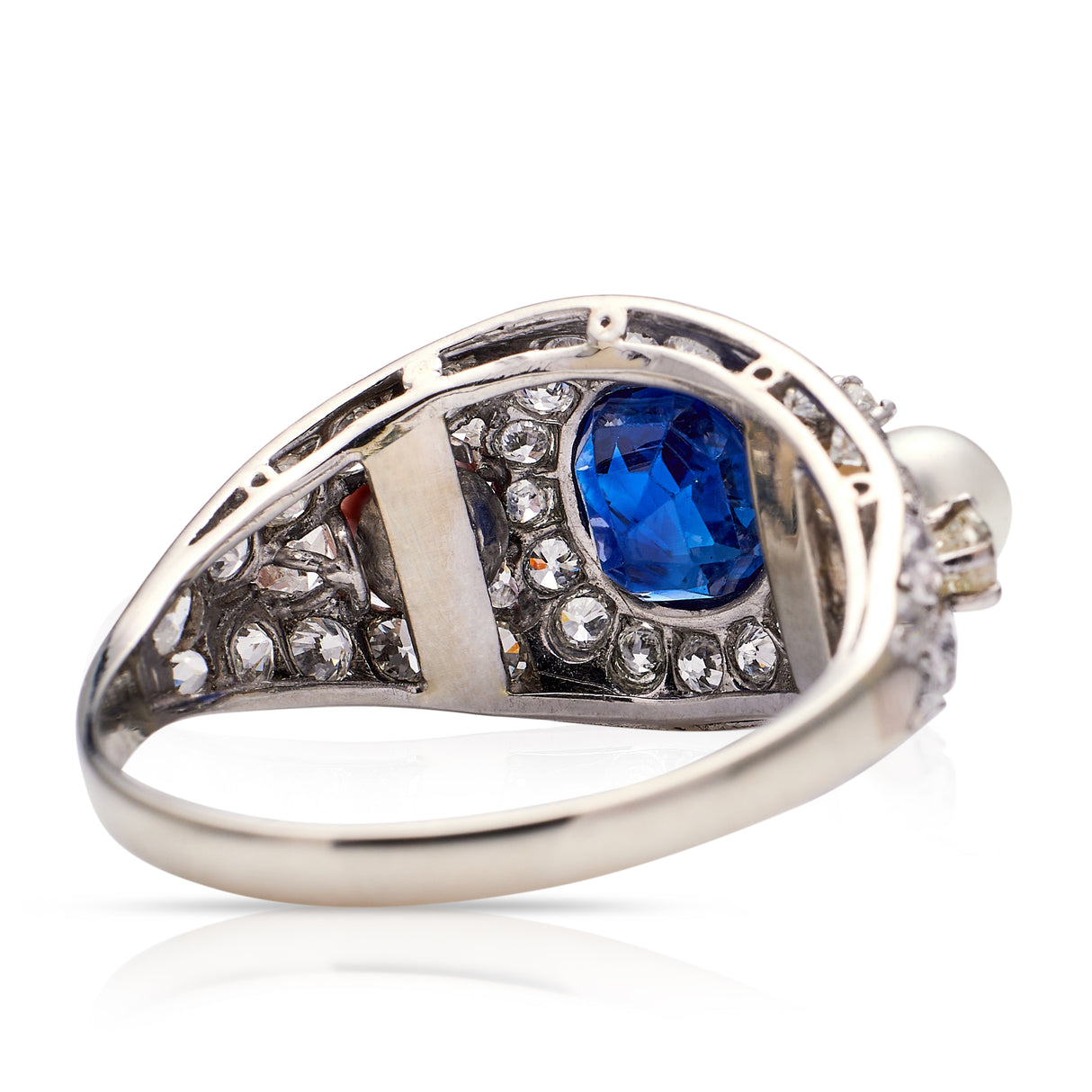 Antique sapphire & diamond & natural pearl cocktail ring