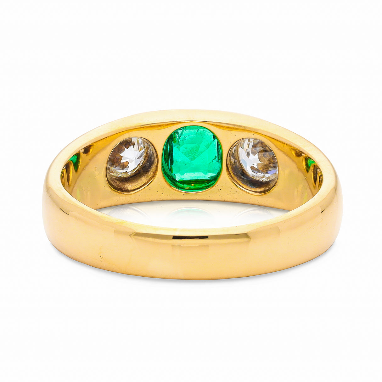 Antique emerald and diamond three stone gypsy ring, 18ct yellow gold