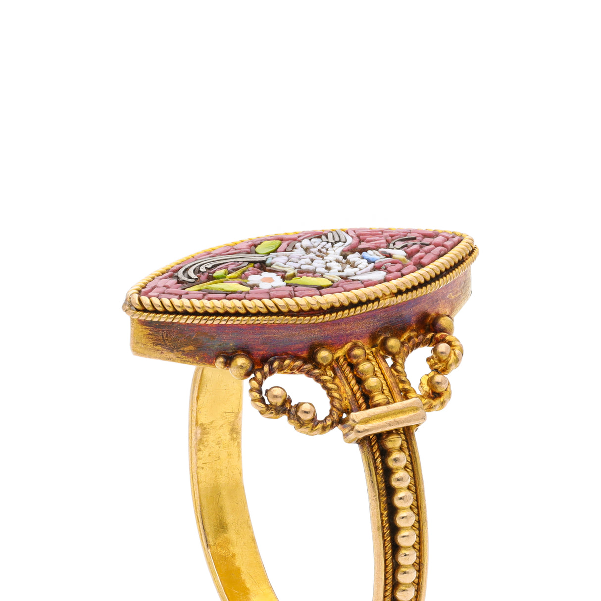 ON HOLD | Antique, italian grand tour bird of paradise micro mosaic ring