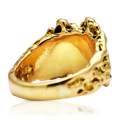 Vintage textured 18ct yellow gold nugget diamond ring, rear view.
