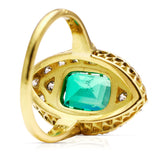 Emerald and diamond navette ring, rear view. 