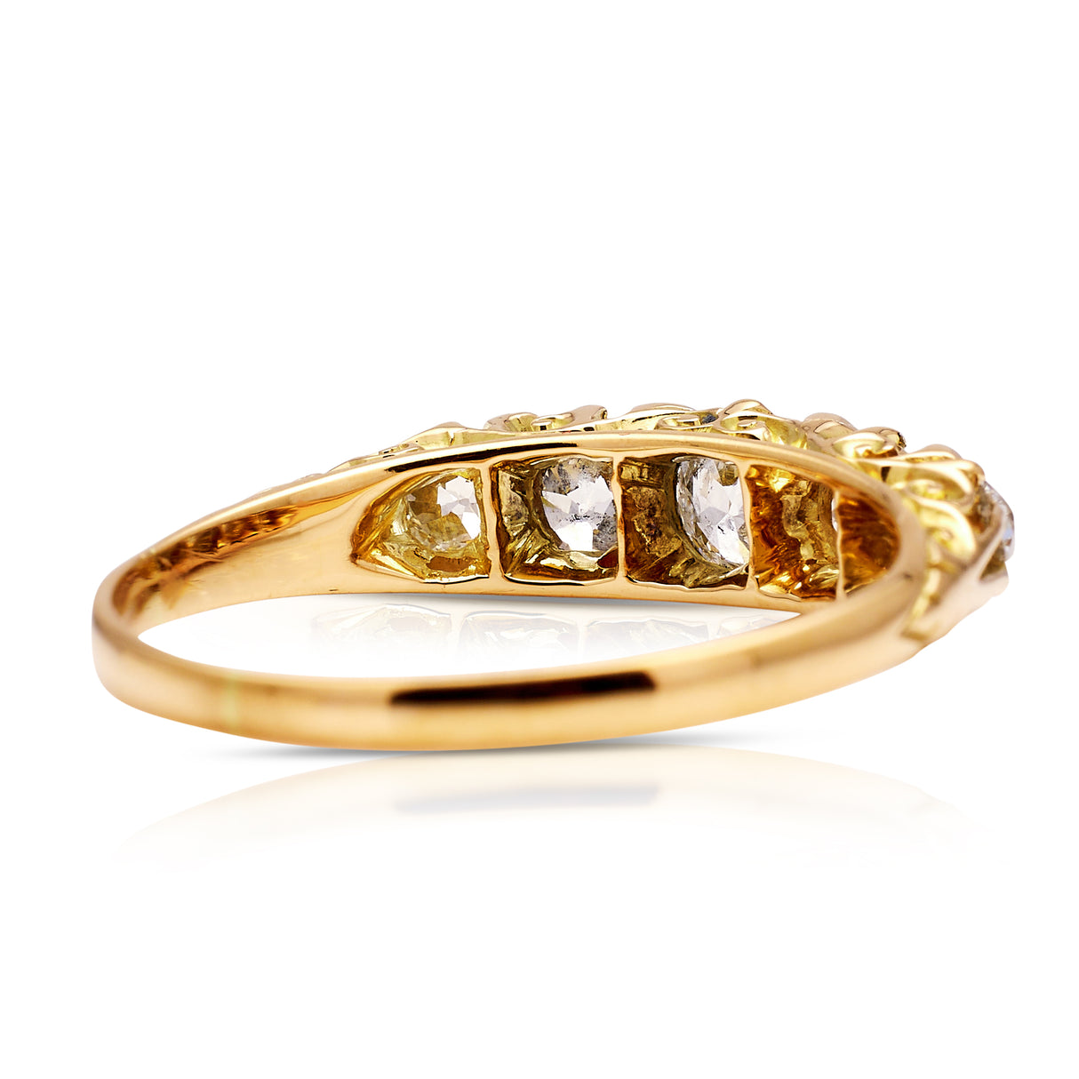 Victorian five stone diamond engagement ring, rear view.