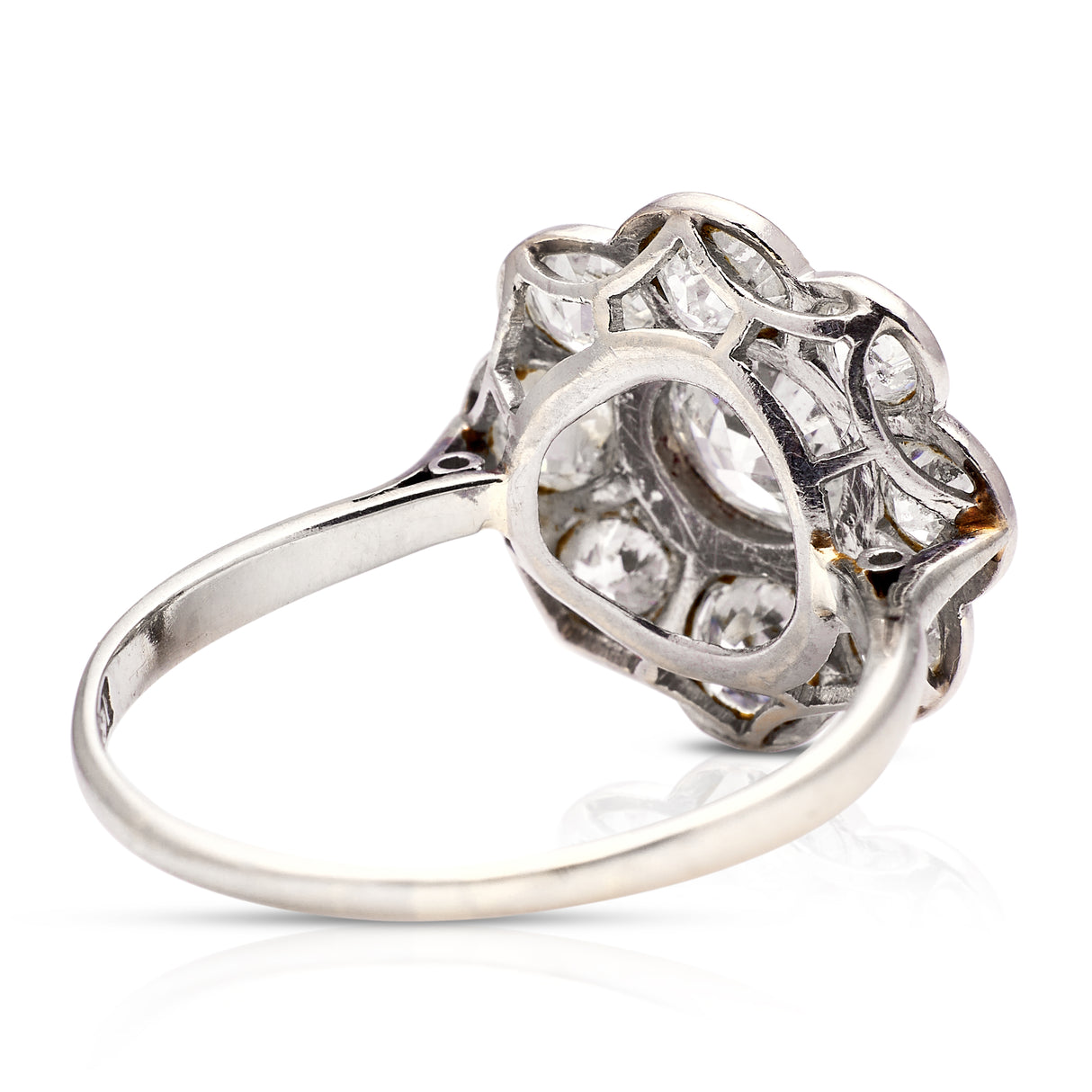 Diamond daisy cluster ring, rear view.