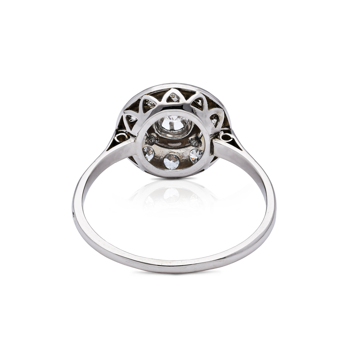 Art Deco diamond cluster engagement ring, rear view.