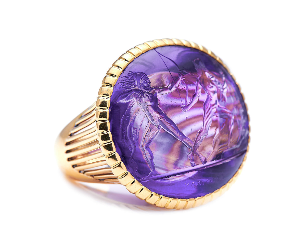 A poniatowski gem, 18th century, amethyst intaglio ring, Cartier