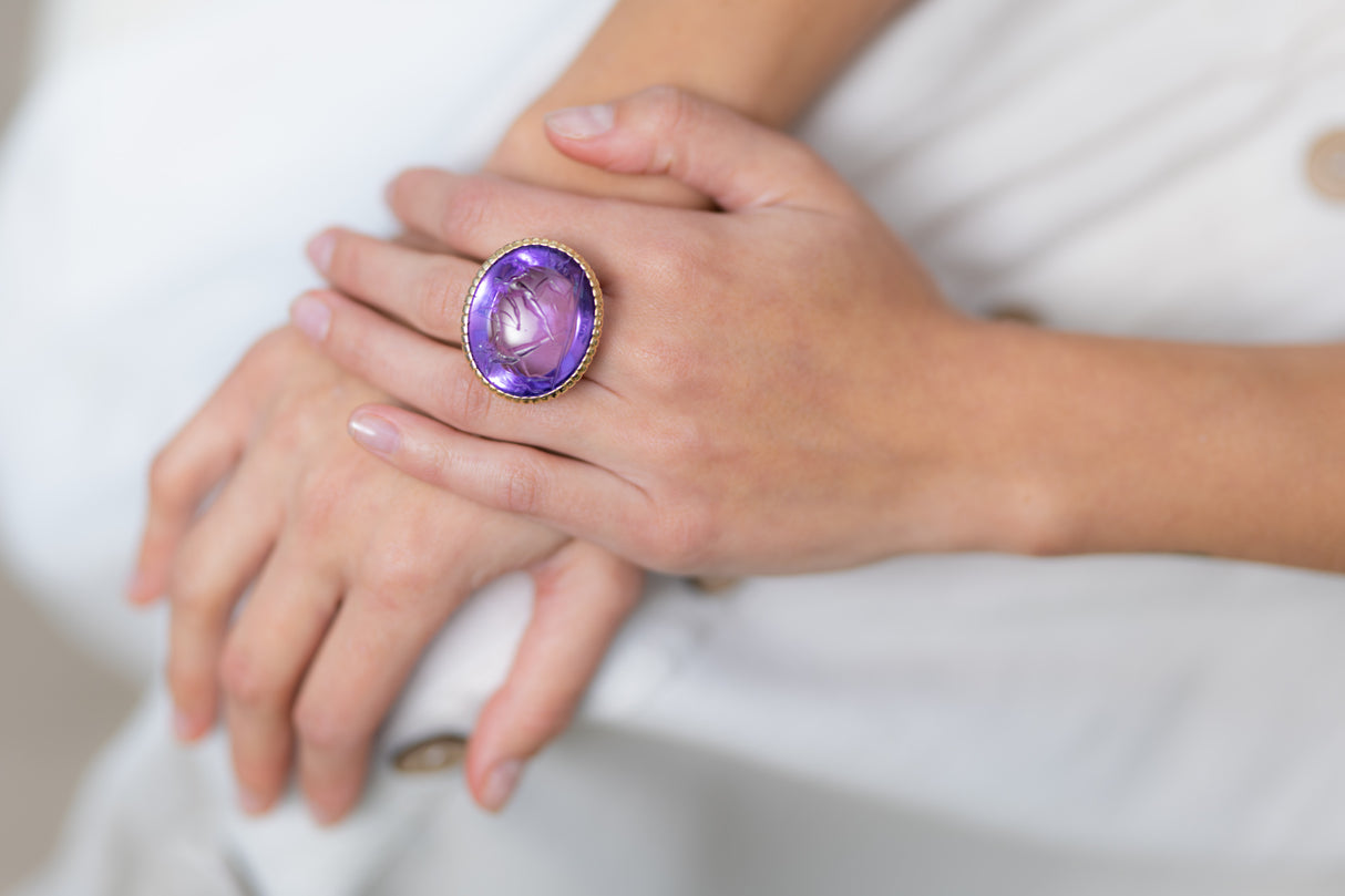 A poniatowski gem, 18th century, amethyst intaglio ring, Cartier