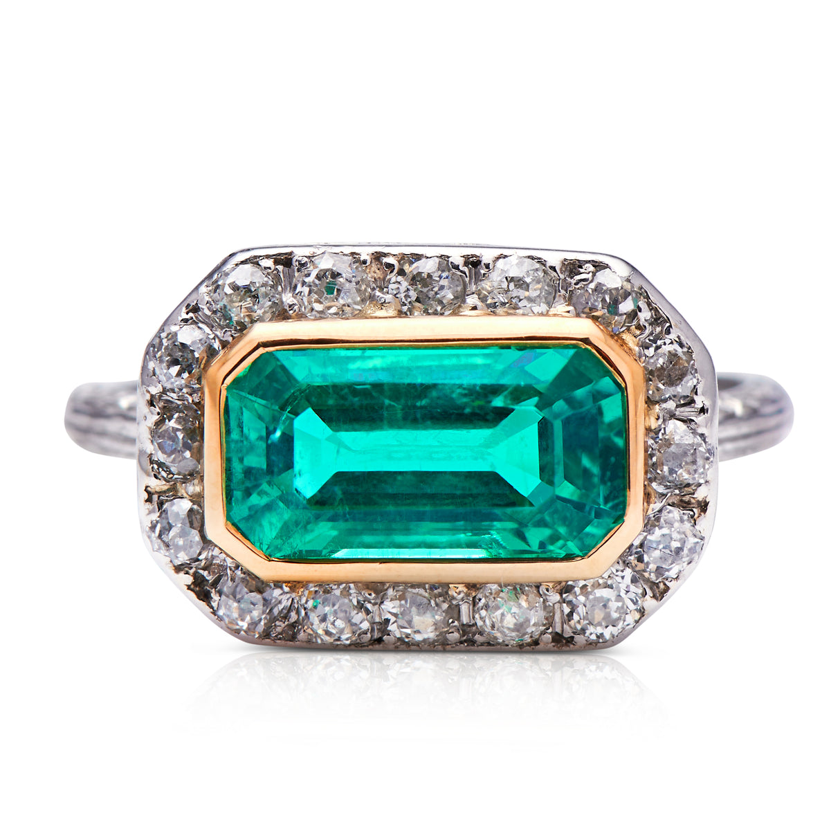 Antique, Edwardian Colombian emerald and diamond ring, platinum