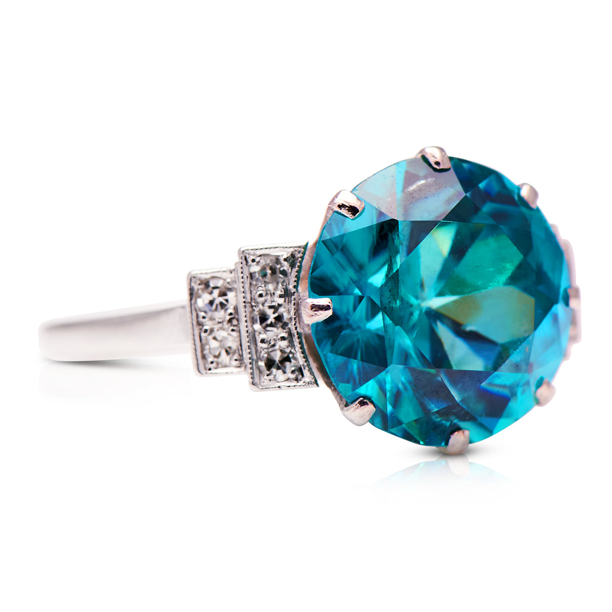 Art Deco, platinum, zircon and diamond cocktail ring