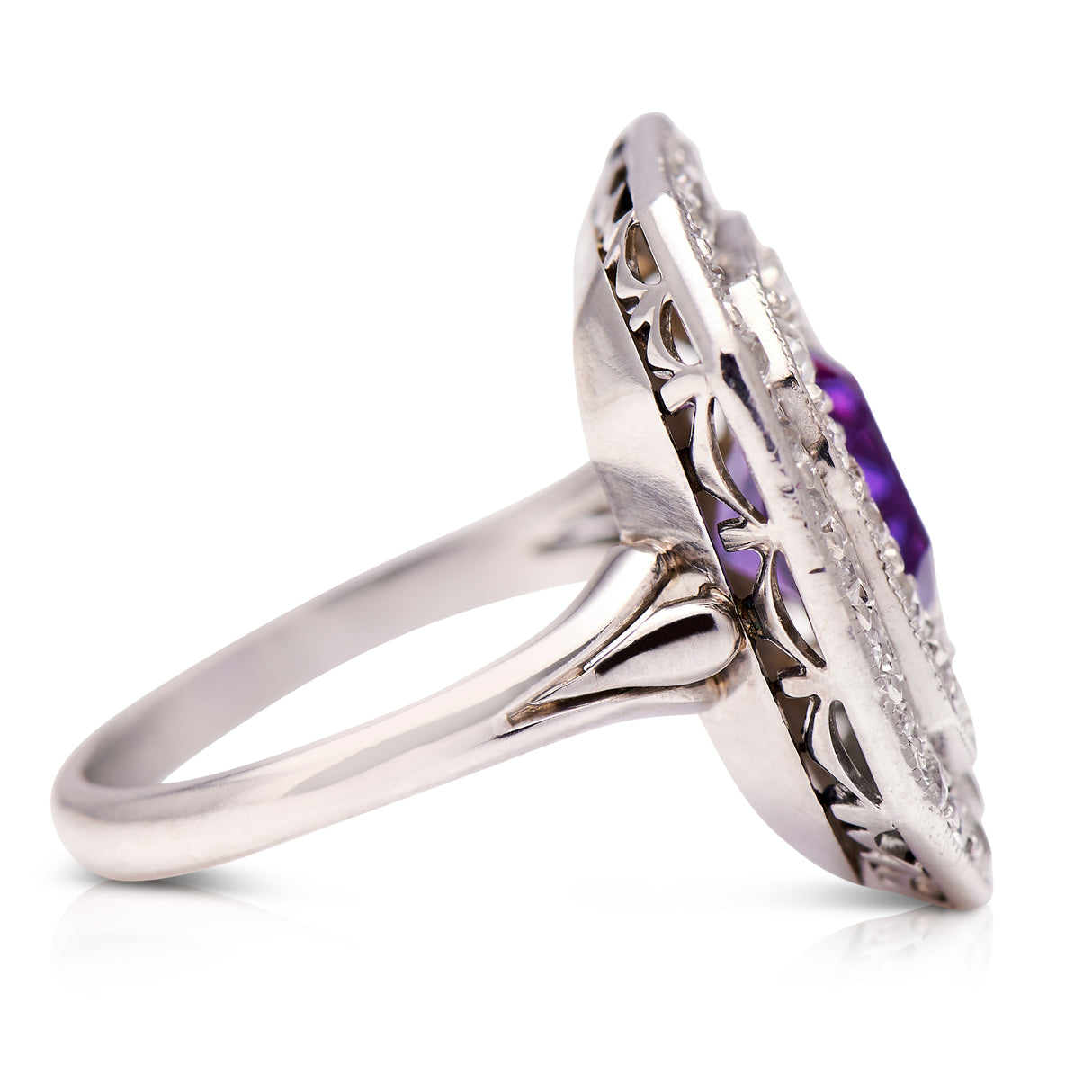 Art Deco, Platinum, Amethyst and Diamond Cocktail RingAmethyst Antique Engagement Rings Amethyst Engagement Rings Diamond Engagement Rings Antique Rings Antique Ring Boutique Vintage Engagement Rings Antique Engagement Rings Antique Jewellery company Vintage Jewellery