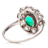 Edwardian, platinum, Colombian emerald & diamond cluster ring