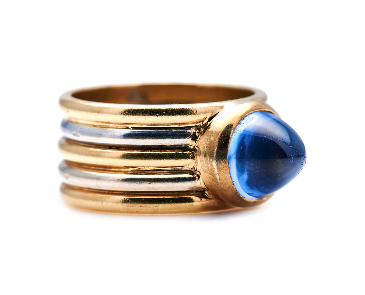 18ct gold, French, sri lankan cabochon sapphire ring