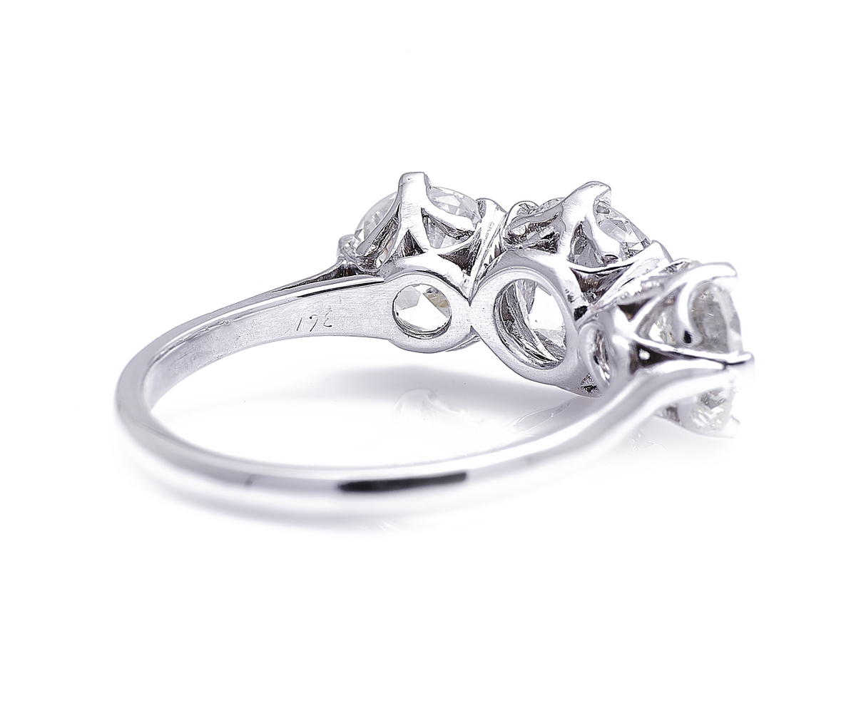 1940s, platinum, diamond three-stone ring