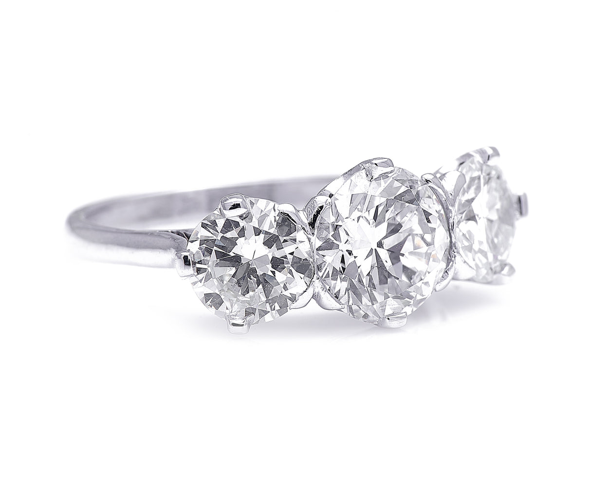 1940s, platinum, diamond three-stone ring