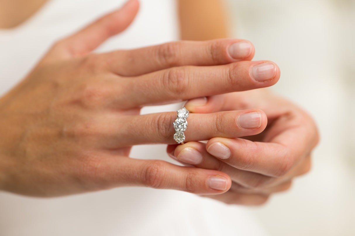 1940s, platinum, diamond three-stone ring