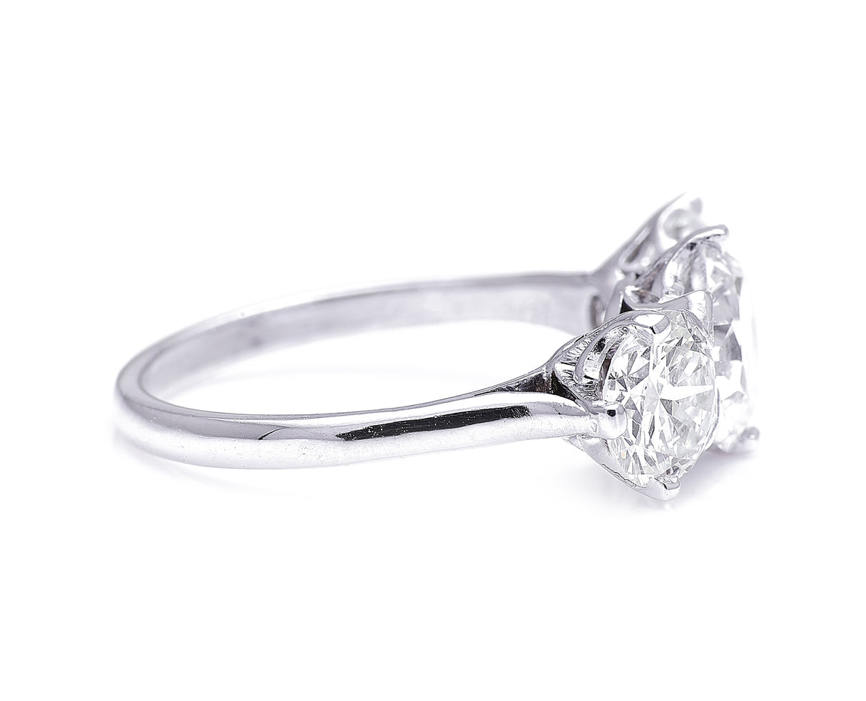 1940s, platinum, diamond three-stone ring