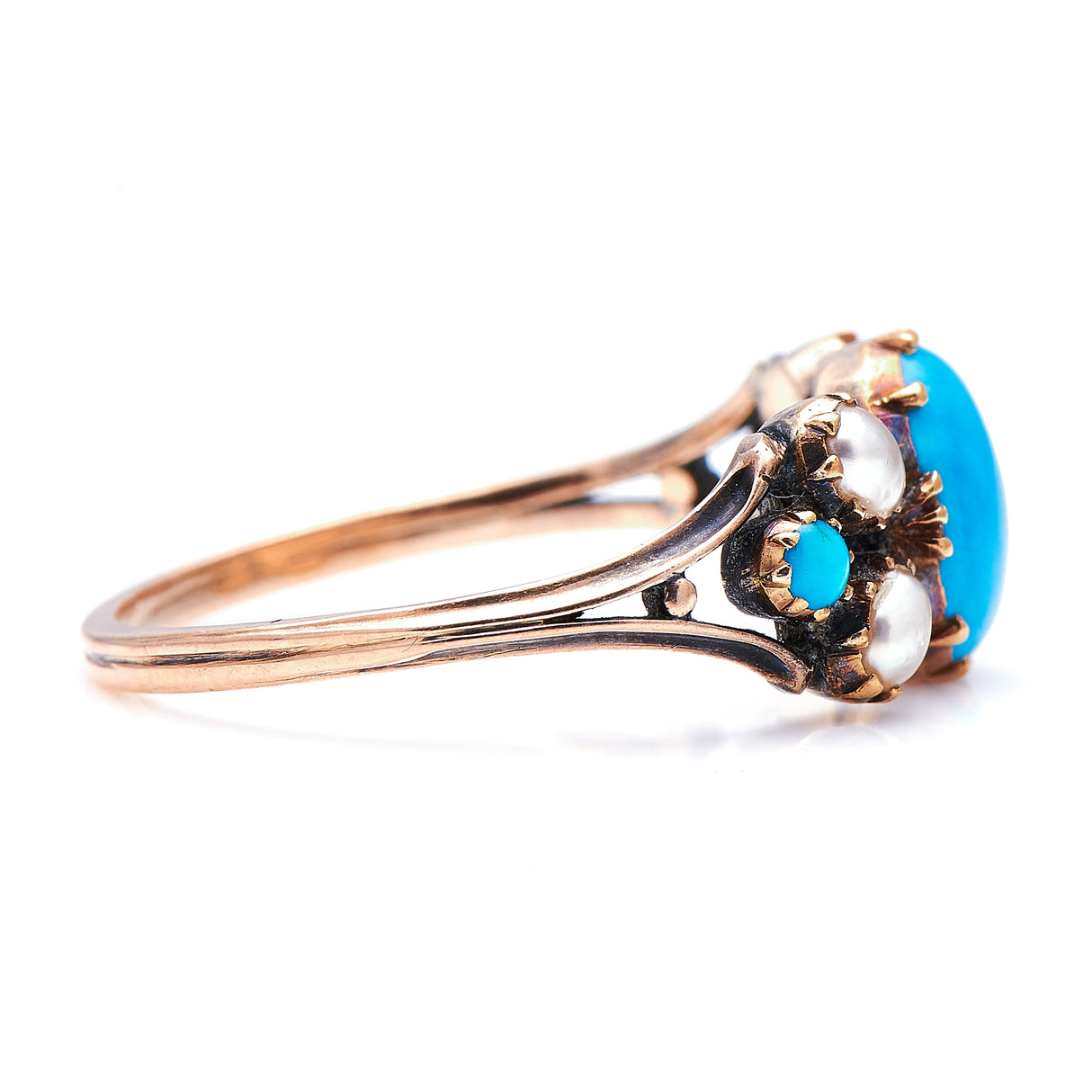 Georgian, 15ct gold, natural turquoise and pearl ring