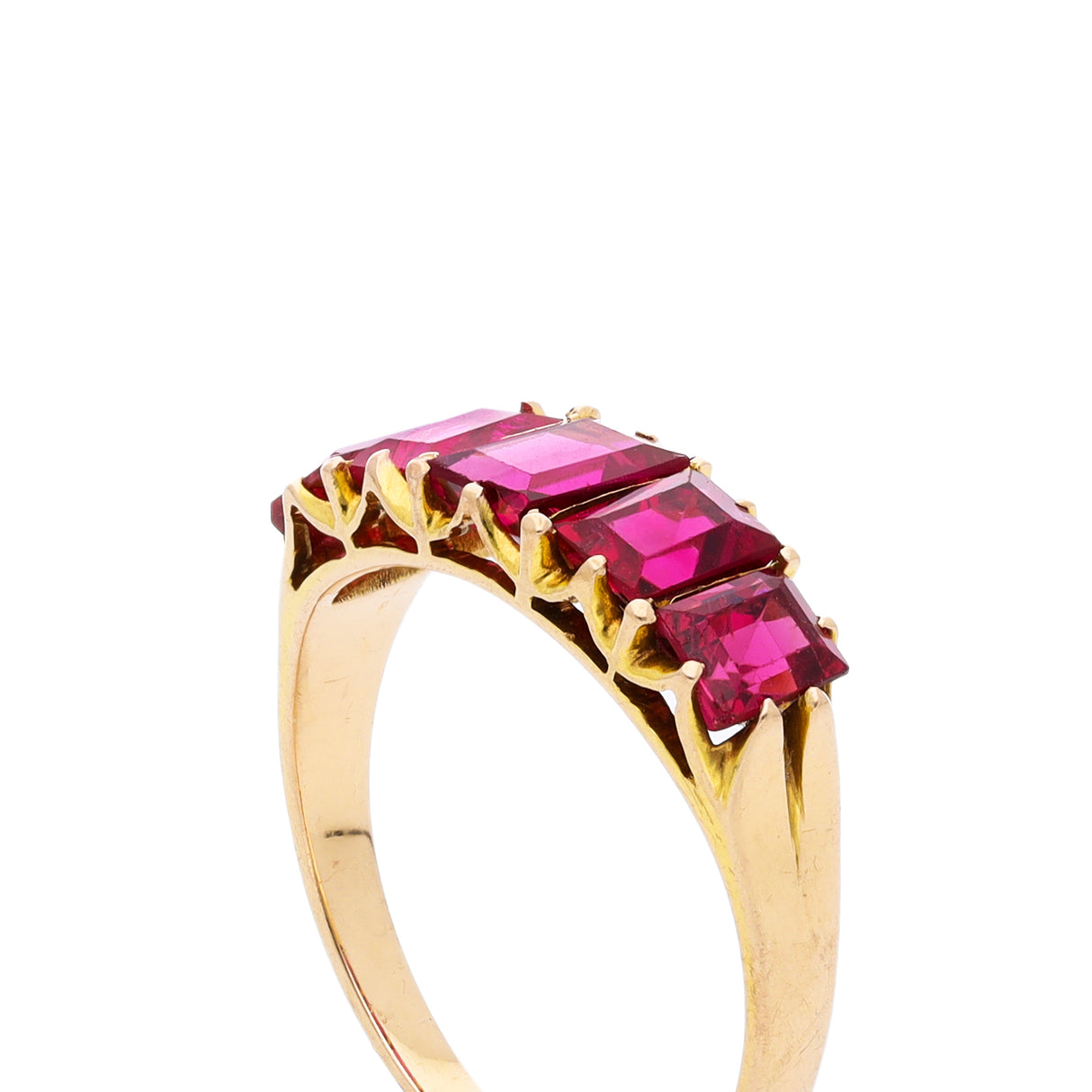 Antique spinel half hoop ring, side view.