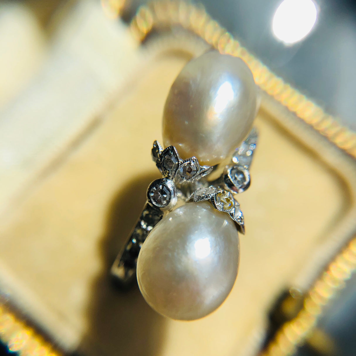 Antique, Edwardian, natural pearl & diamond ring
