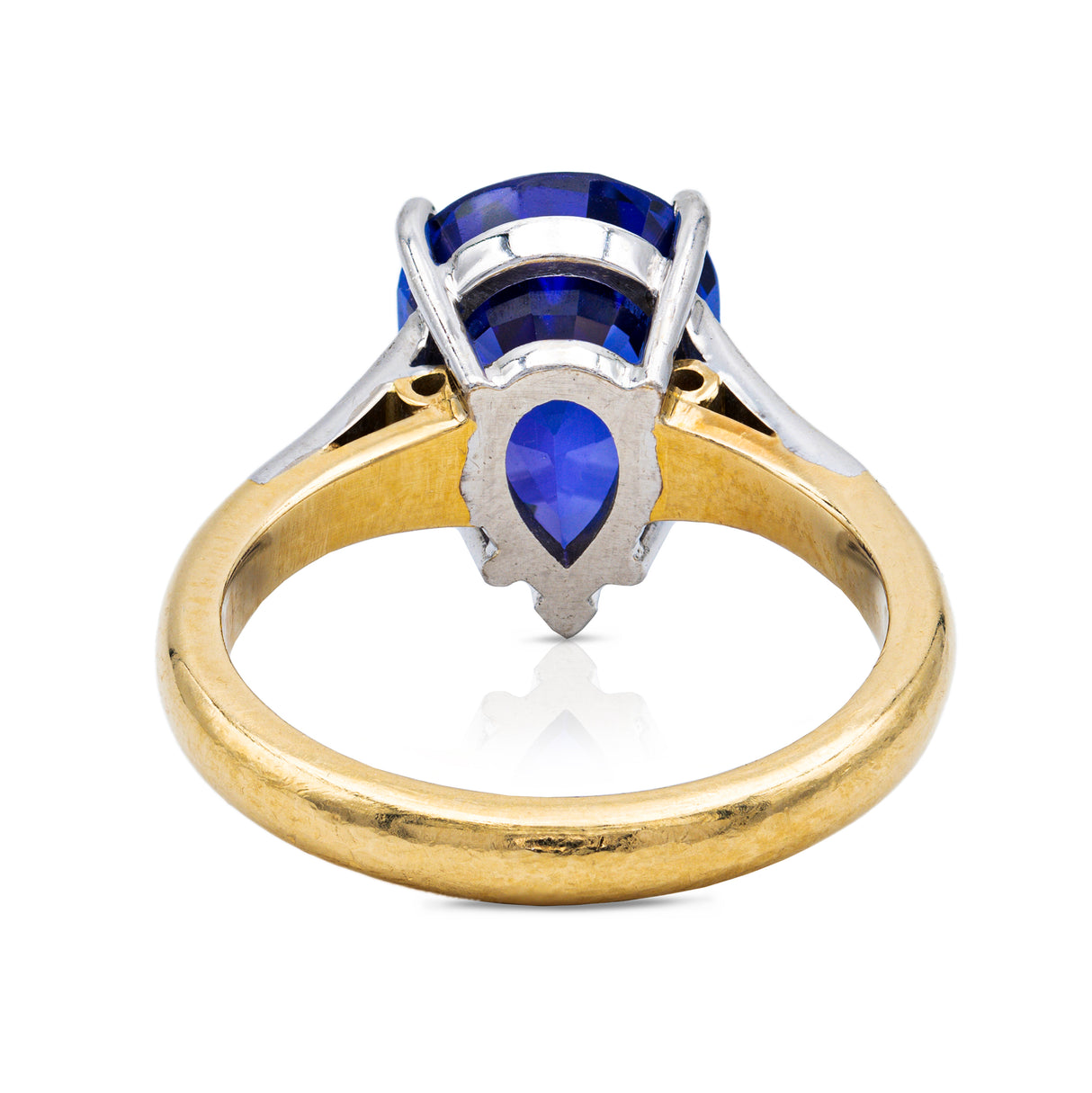 Blue tanzanite single stone ring, rear view.