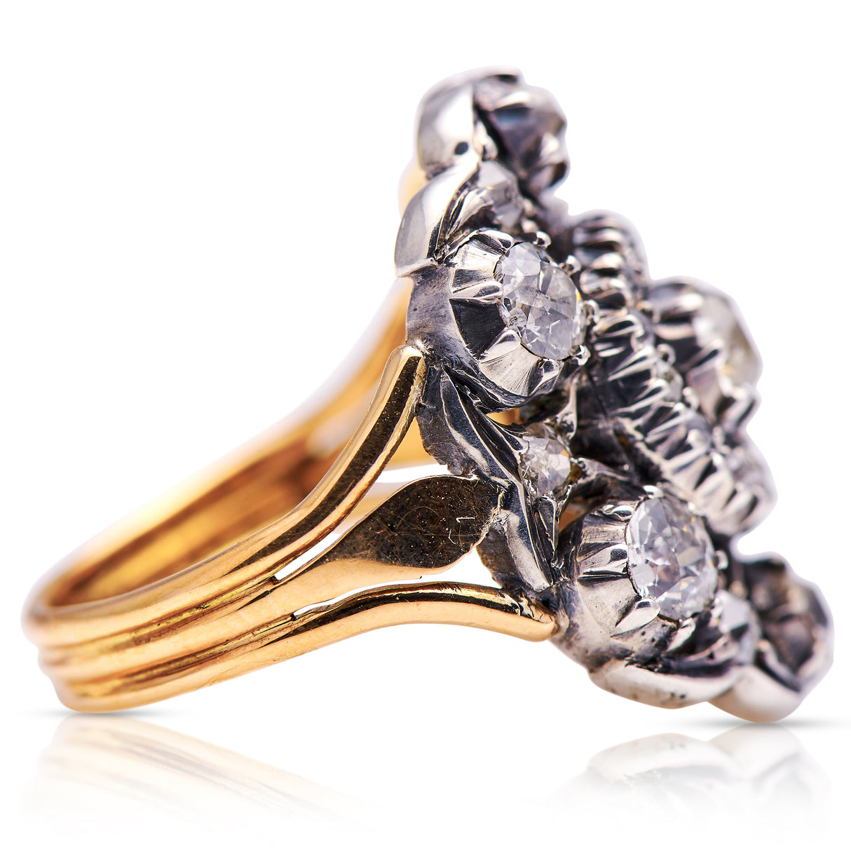 Antique, Portuguese 19th century diamond ring, 18ct yellow gold and silver