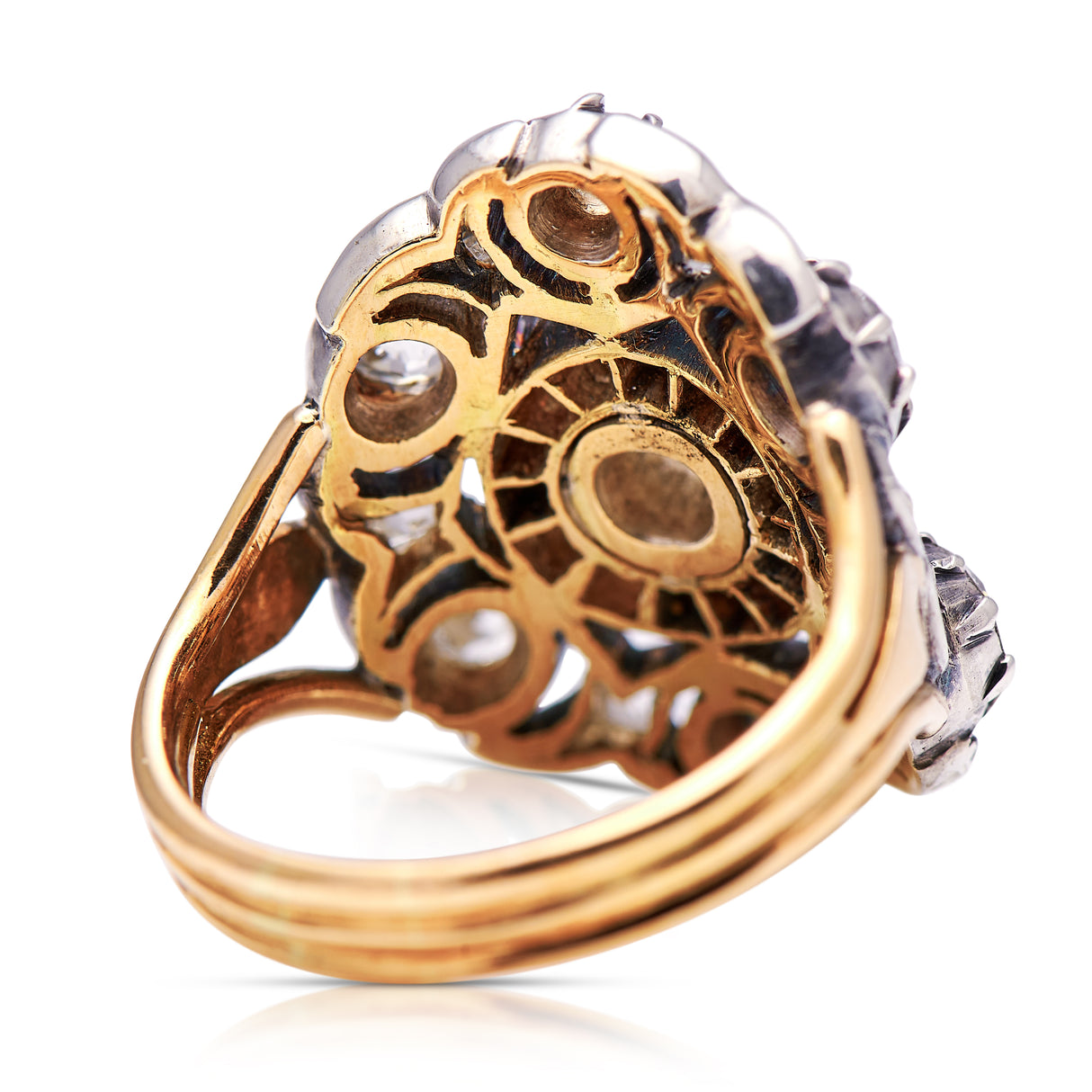 Antique, Portuguese 19th century diamond ring, 18ct yellow gold and silver