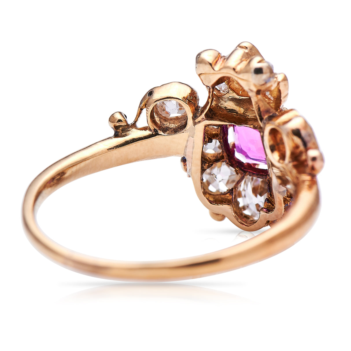 Antique Engagement Rings | Antique Ring Boutique | Vintage Engagement Rings | Antique Engagement Rings | Antique Jewellery company | Vintage Jewellery Belle Époque, 18ct Gold, Pink Sapphire and Diamond Fancy Cluster Ring