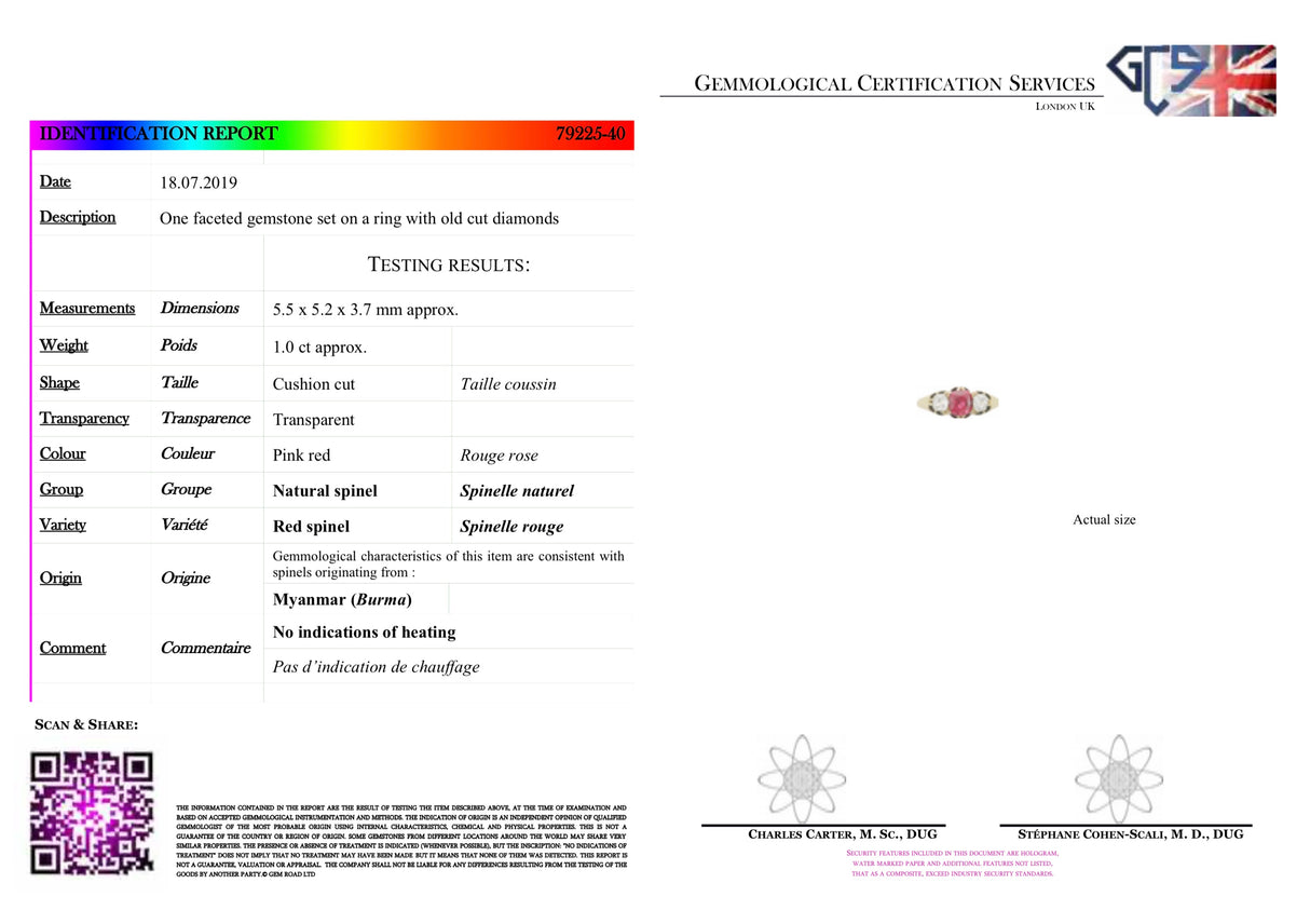 Edwardian, 18ct gold, Burmese red spinel and diamond ring