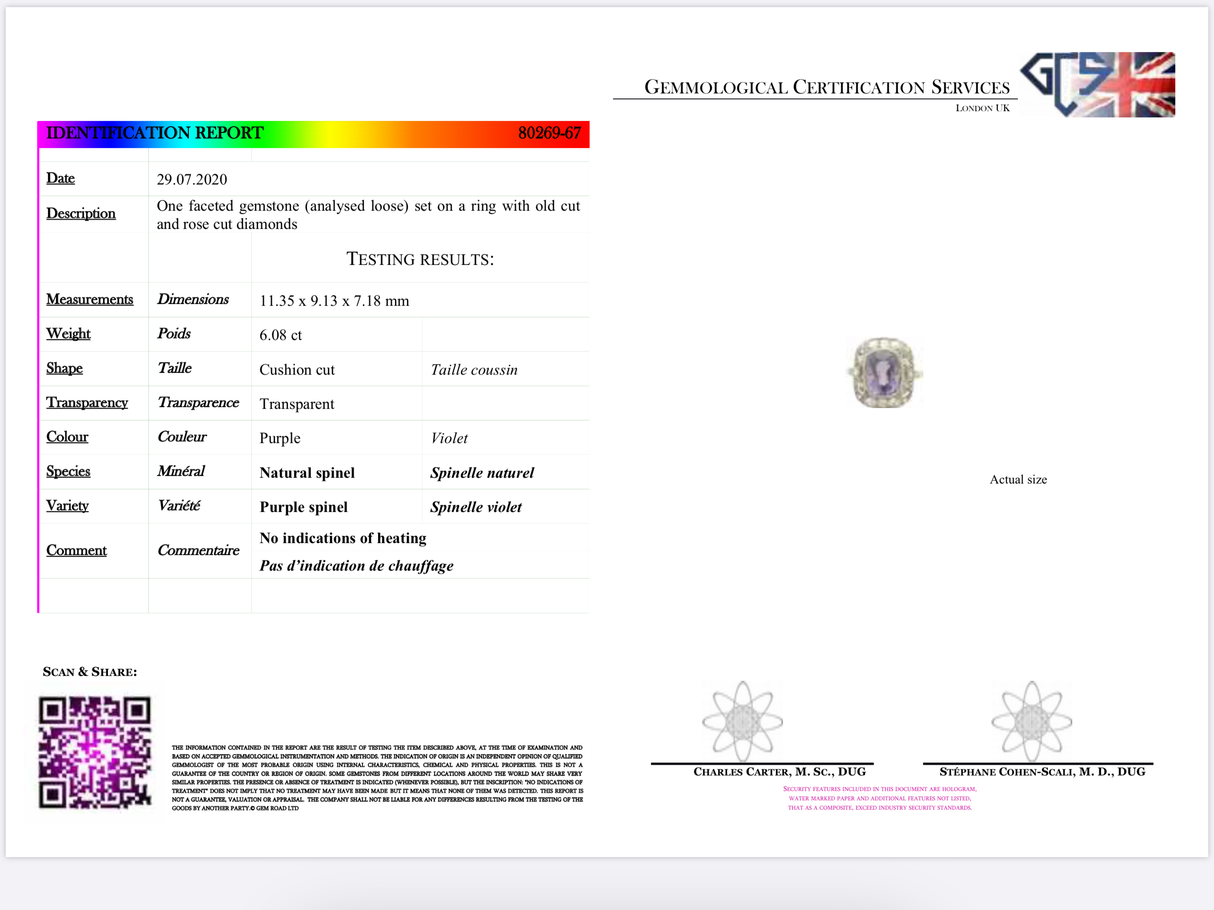 Belle Époque lavender purple spinel and diamond cluster ring, 18ct yellow gold