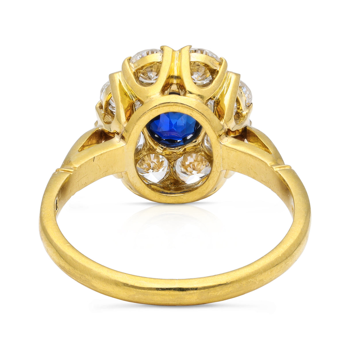 Sapphire and diamond cluster engagement ring, 18ct yellow gold