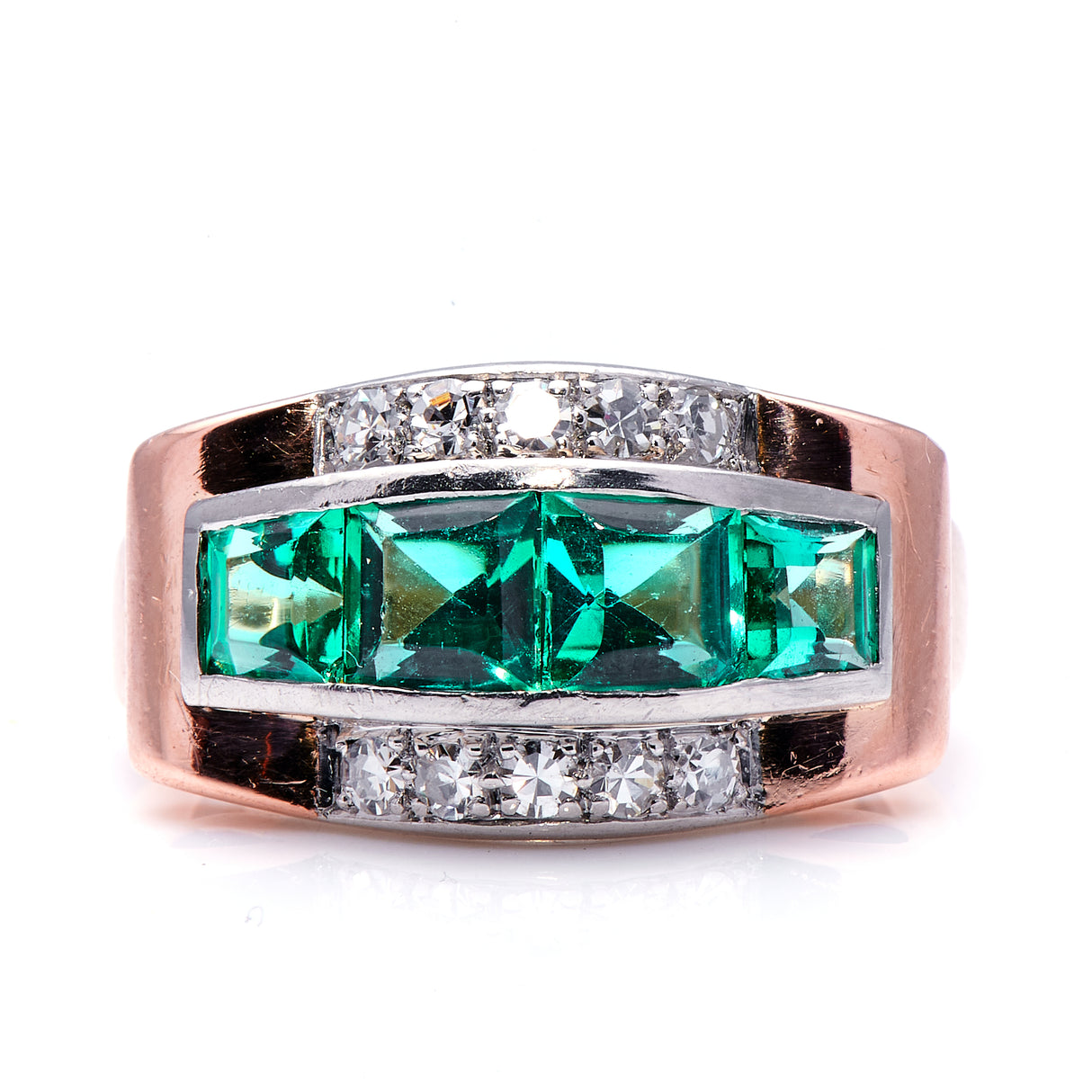 Art Deco, Austrian, 14ct rose gold, tourmaline and diamond ring